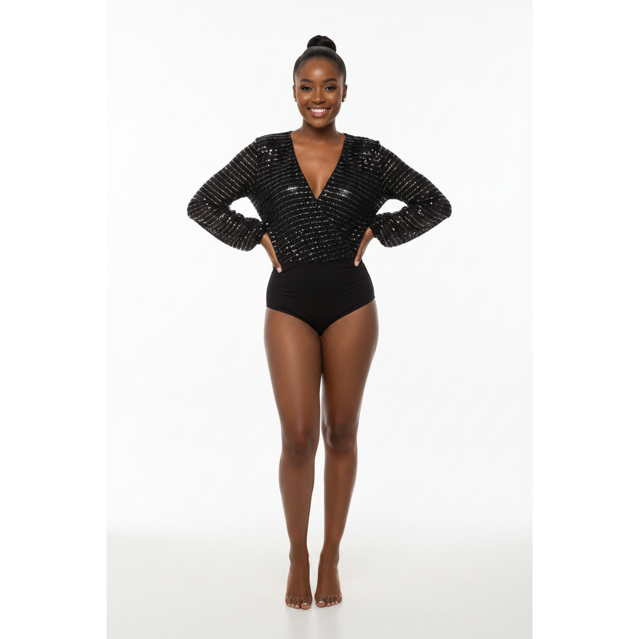 V Collar Drawstring Bodysuit