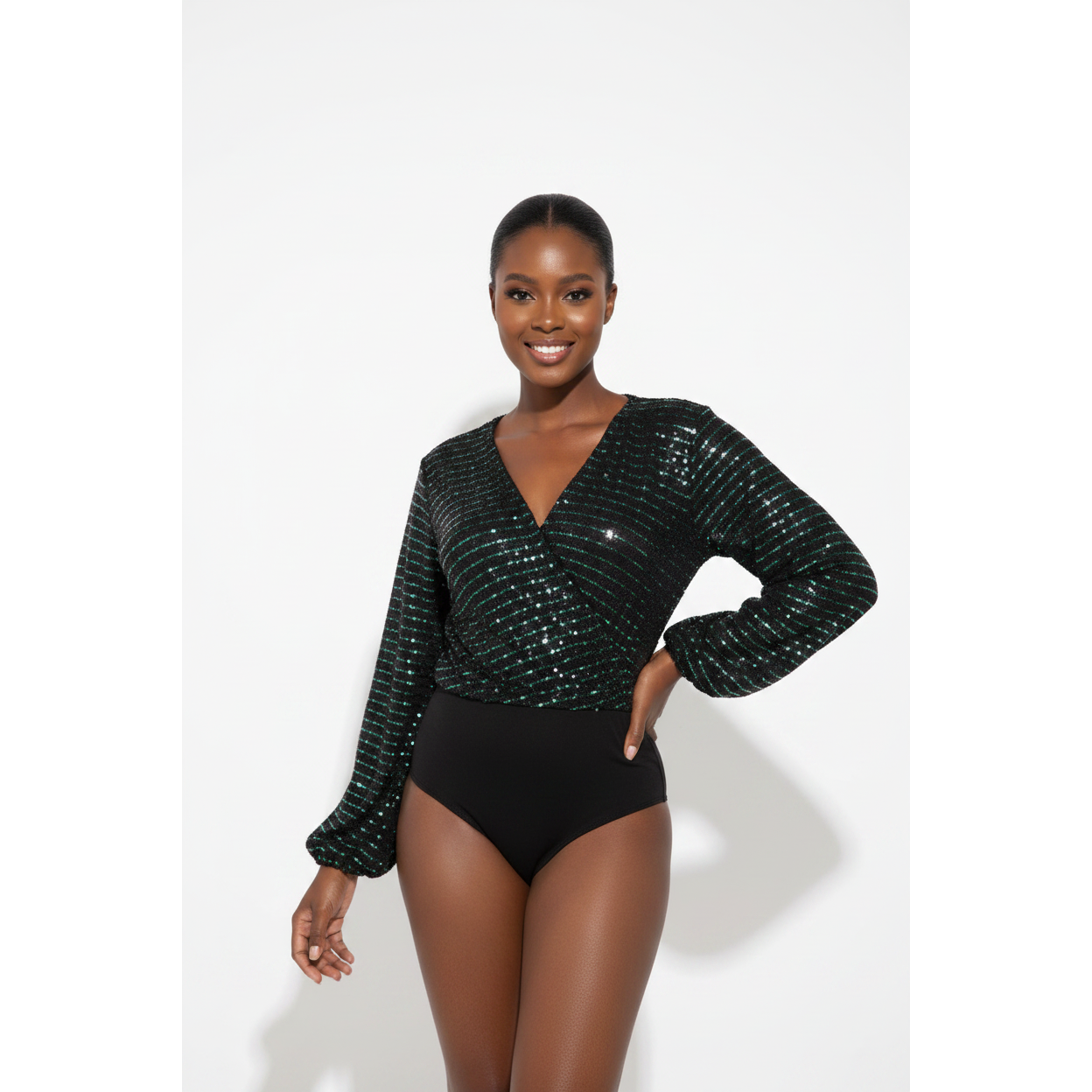 V Collar Drawstring Bodysuit