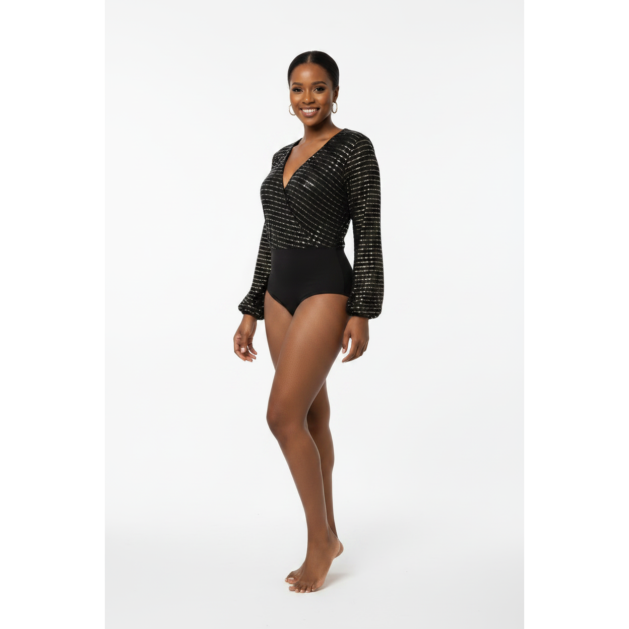 V Collar Drawstring Bodysuit