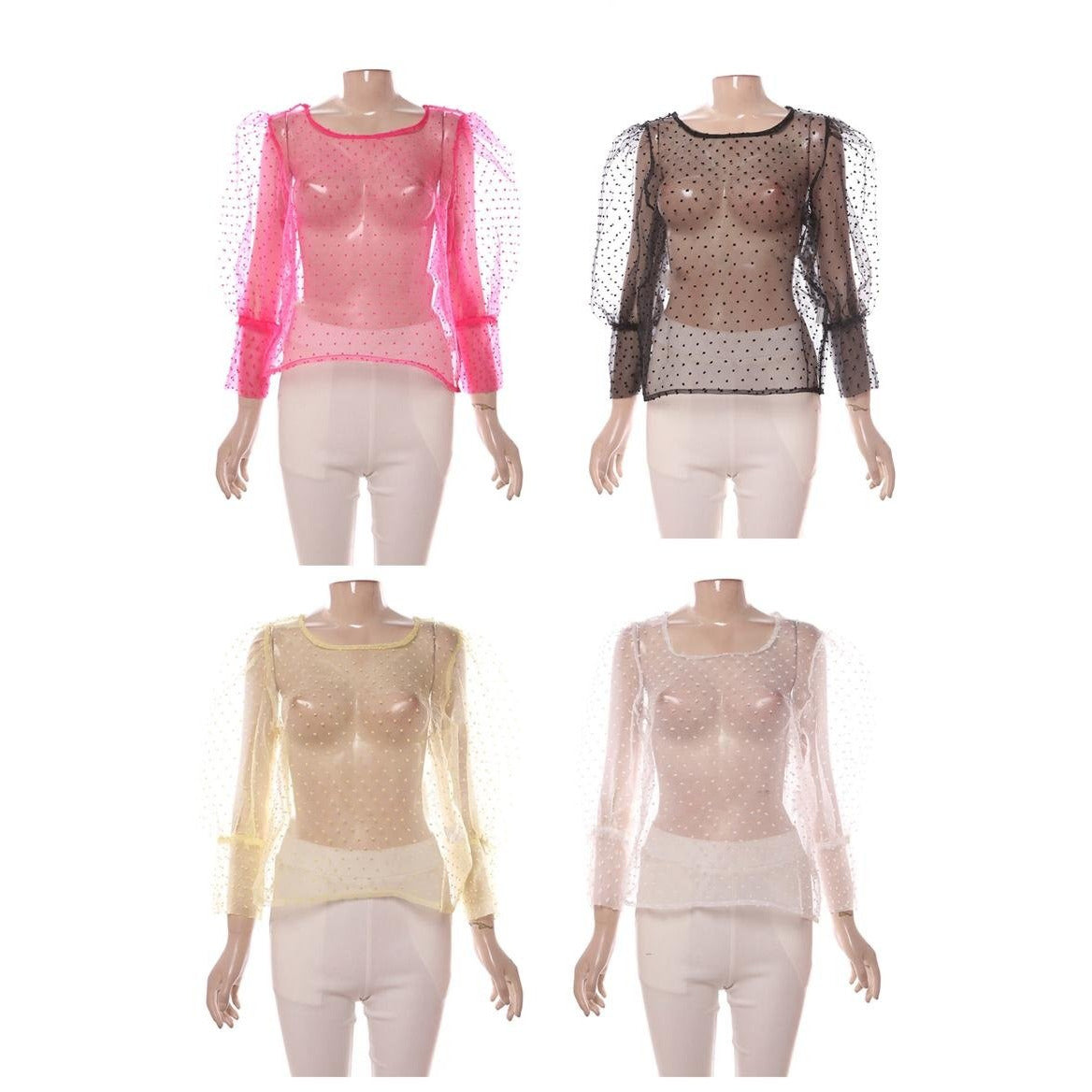 Dotted Mesh See-Through Blouse 
