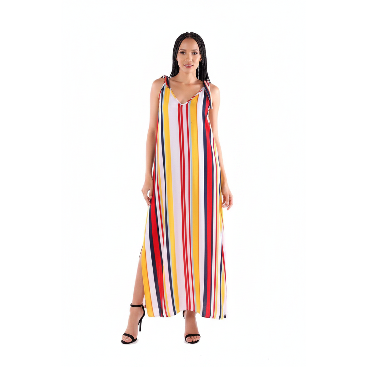 Tied Shoulder Striped Maxi Dress 