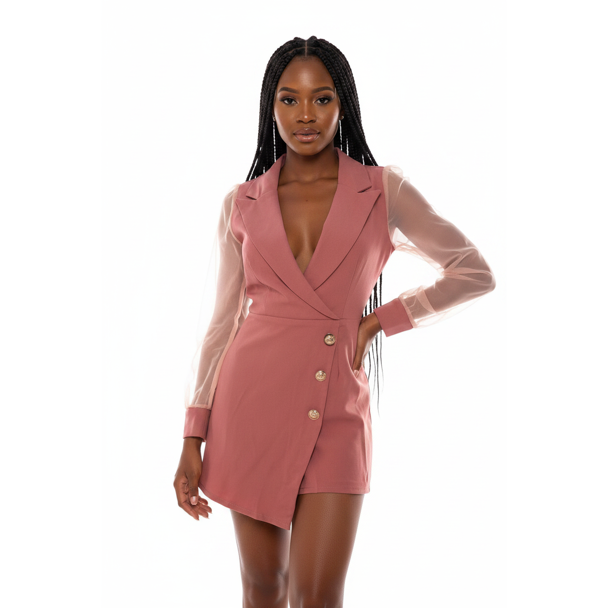 Deep V-Neck Lace Sleeve Playsuits 