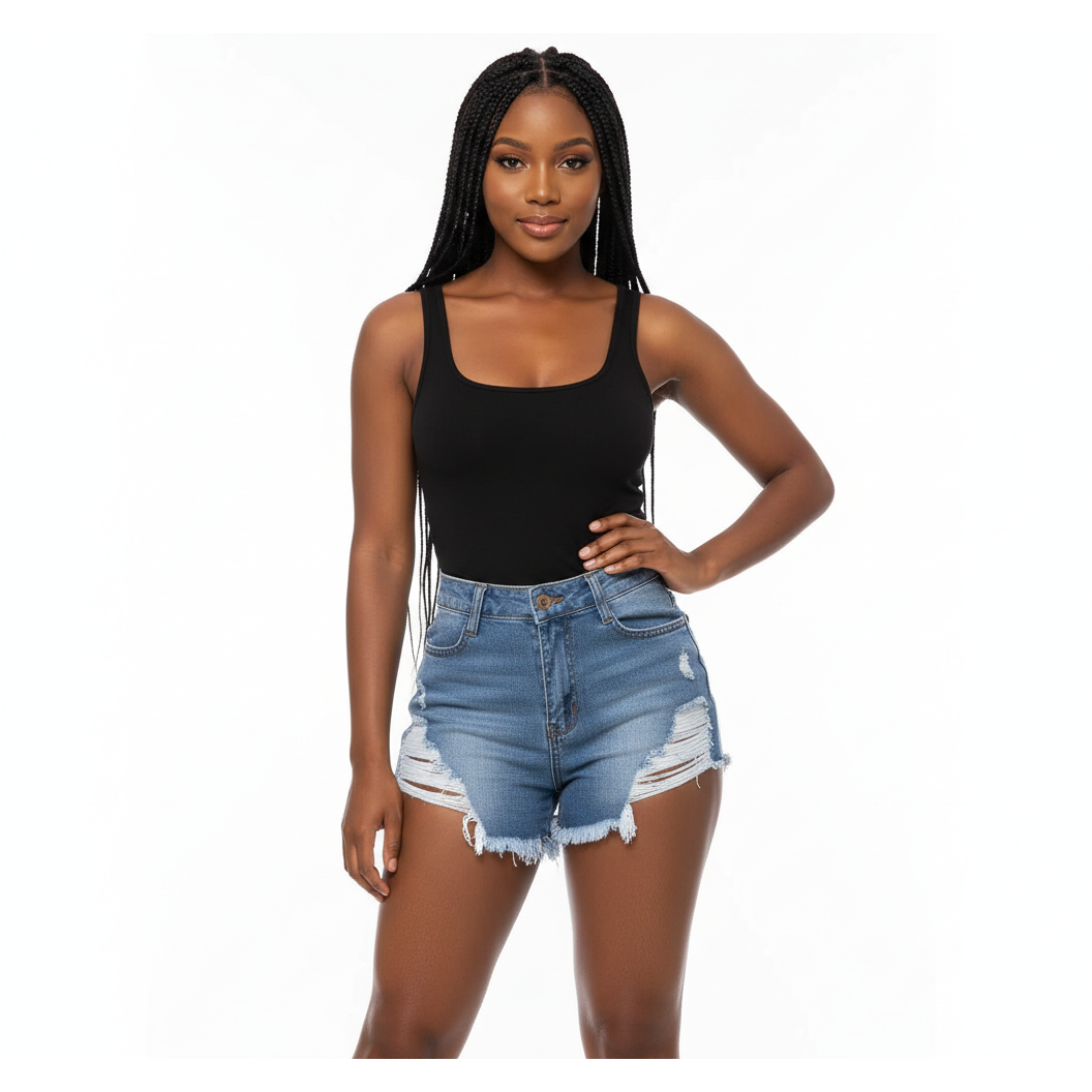 Distressed Denim Bam Short