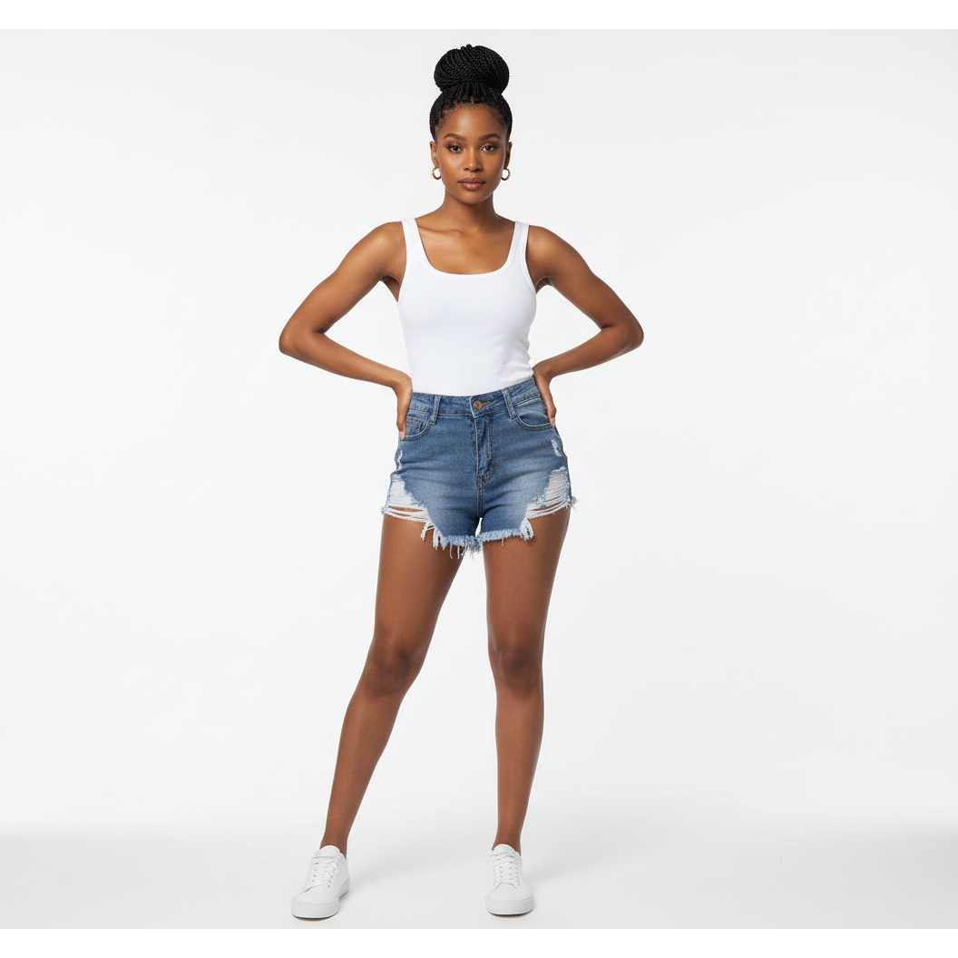 Distressed Denim Bam Short