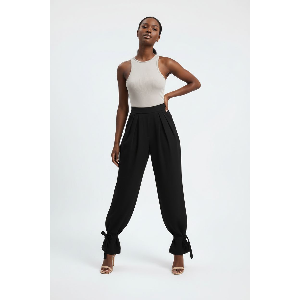 Vintage Lace-Up Pleated High Waisted Pants