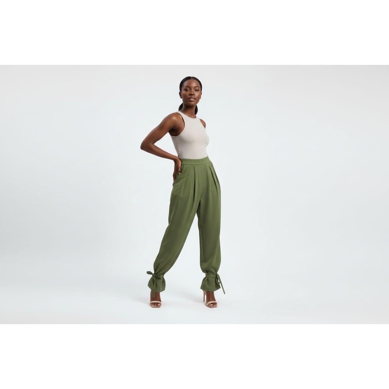 Vintage Lace-Up Pleated High Waisted Pants