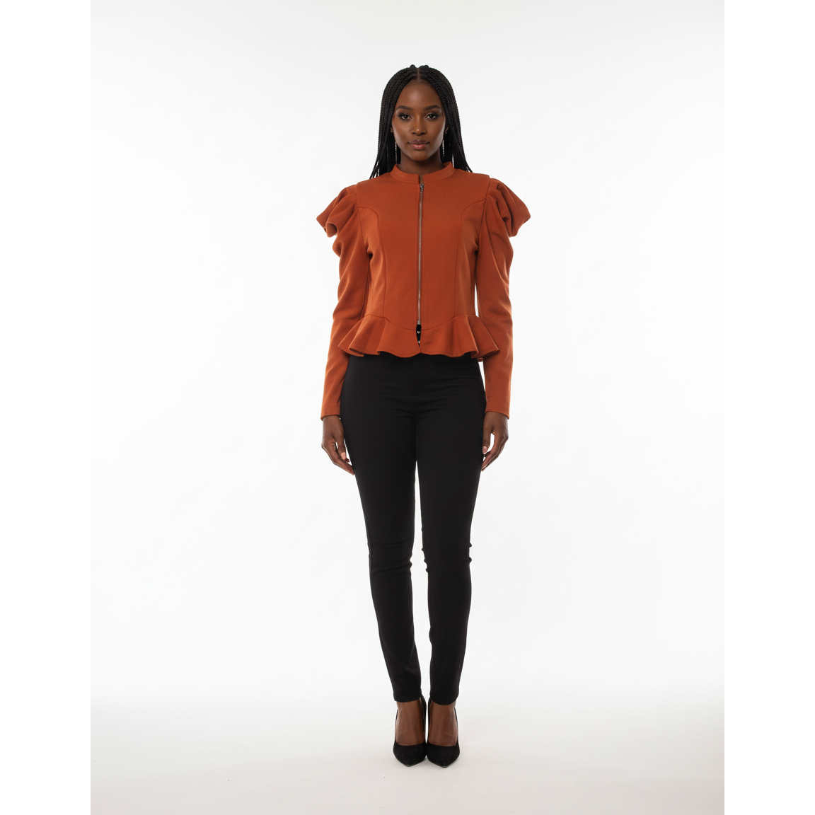 Lantern Sleeve Zipper Blouse 