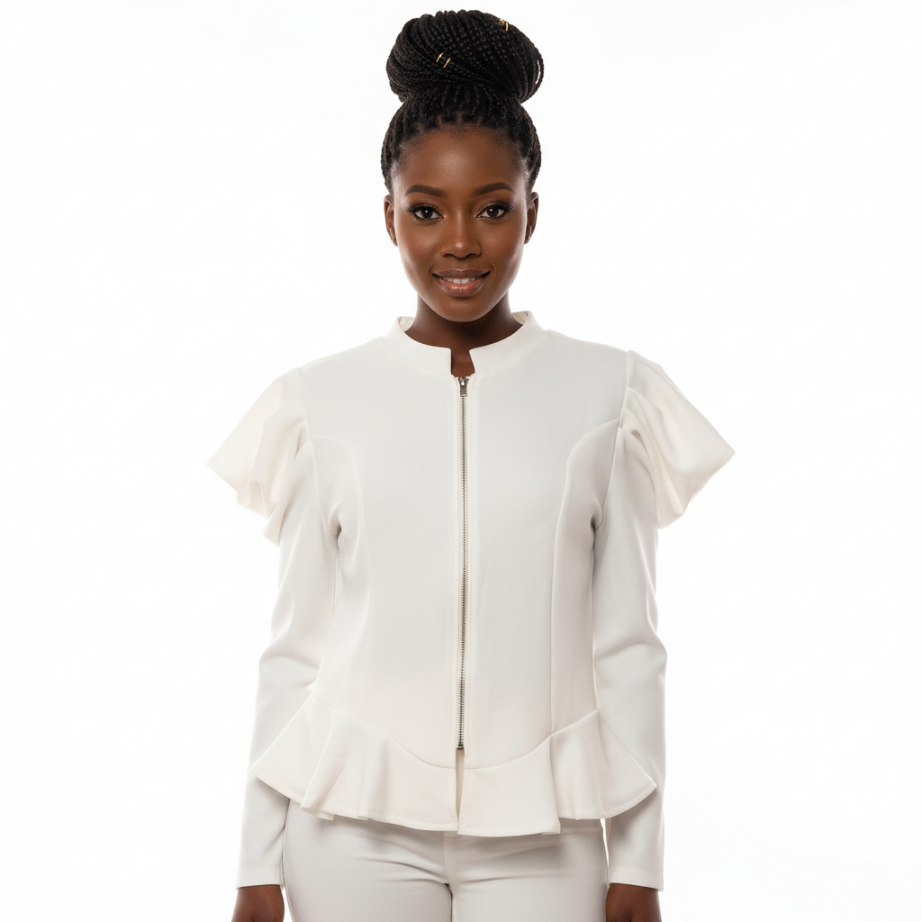 Lantern Sleeve Zipper Blouse 