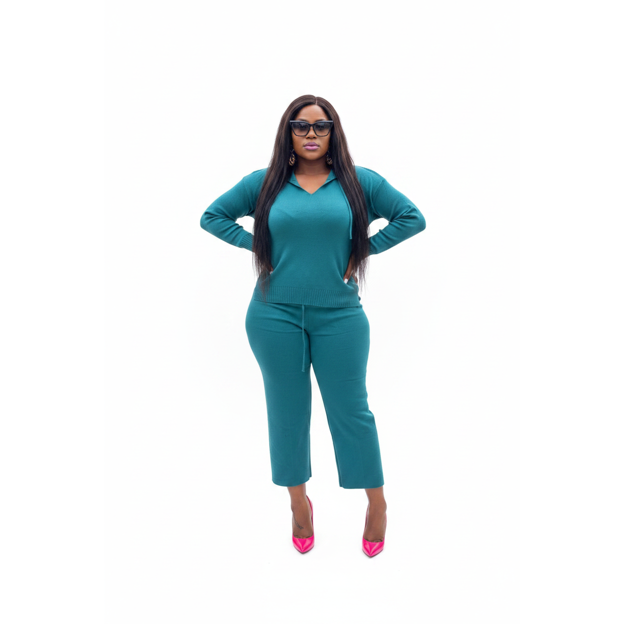 Knit Hooded Top and Pants Set 