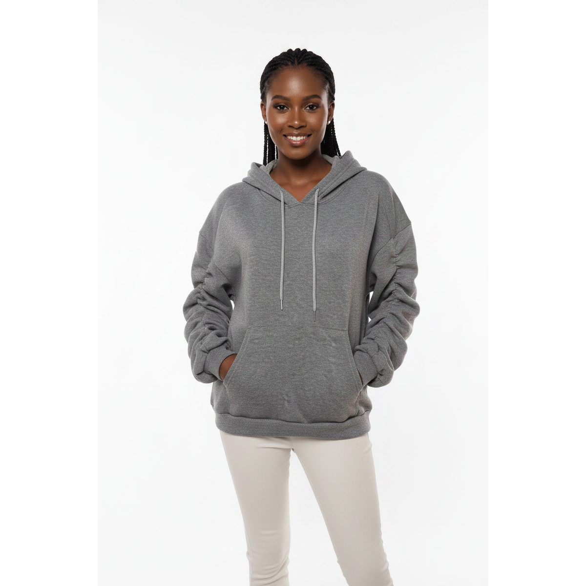 Oversized Puff Sleeve Hooded Top 