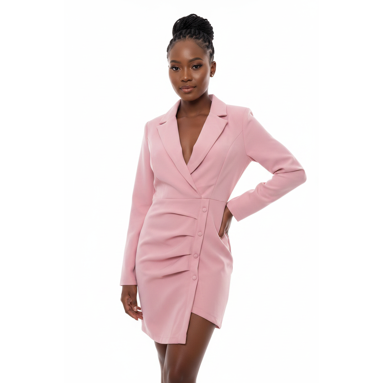 Deep V-Neck Side Button Formal Mini Dress