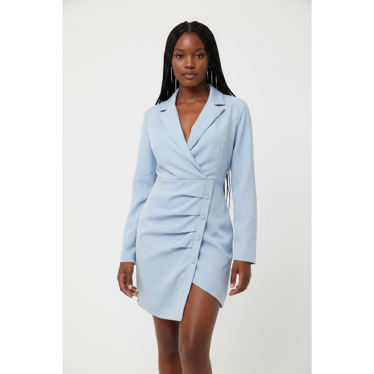 Deep V-Neck Side Button Formal Mini Dress