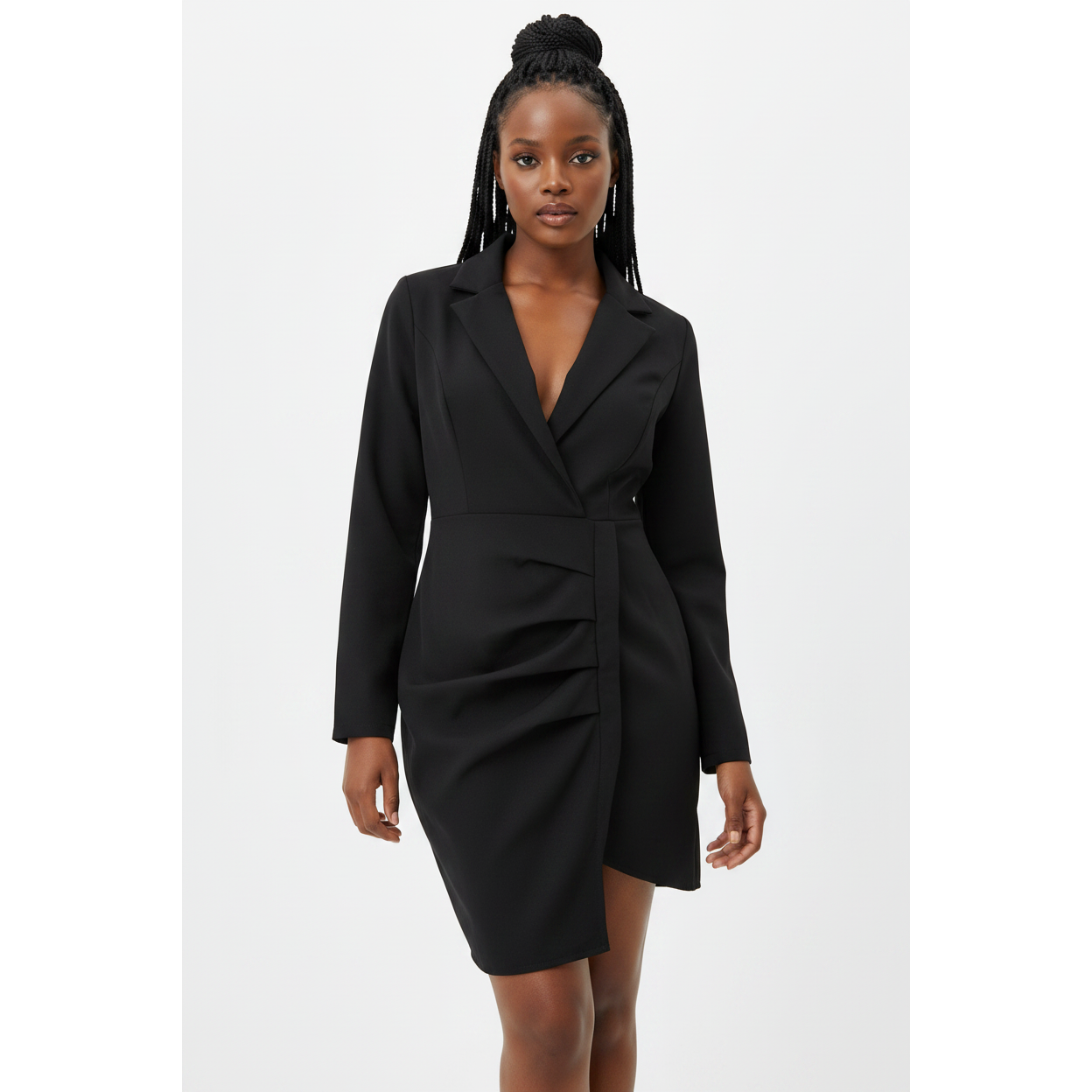 Deep V-Neck Side Button Formal Mini Dress