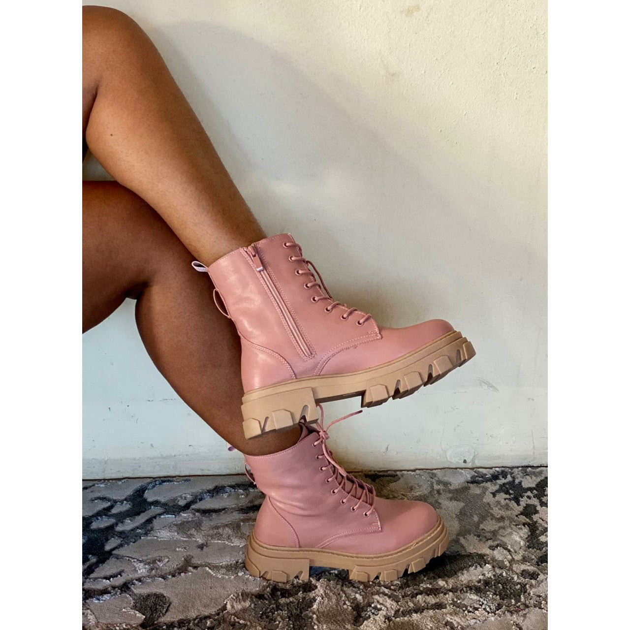 lace-up ankle boots with a chunky lug sole