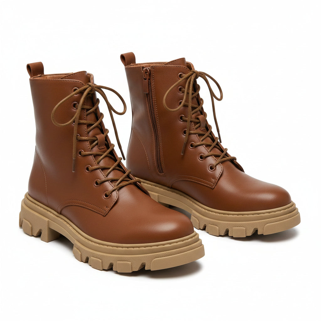 lace-up ankle boots with a chunky lug sole
