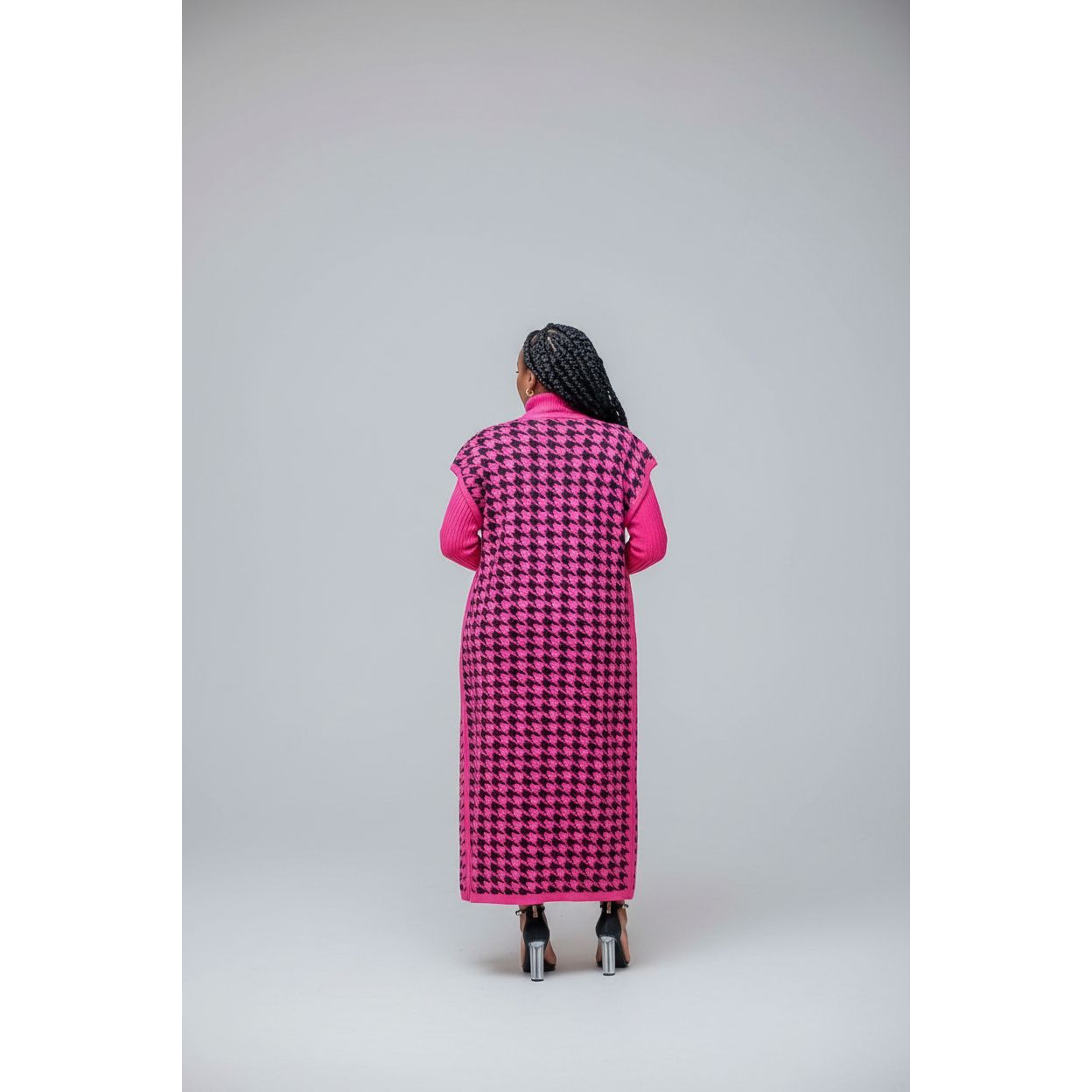 Plaid Cardigan & Sweater Dress Knitted Set