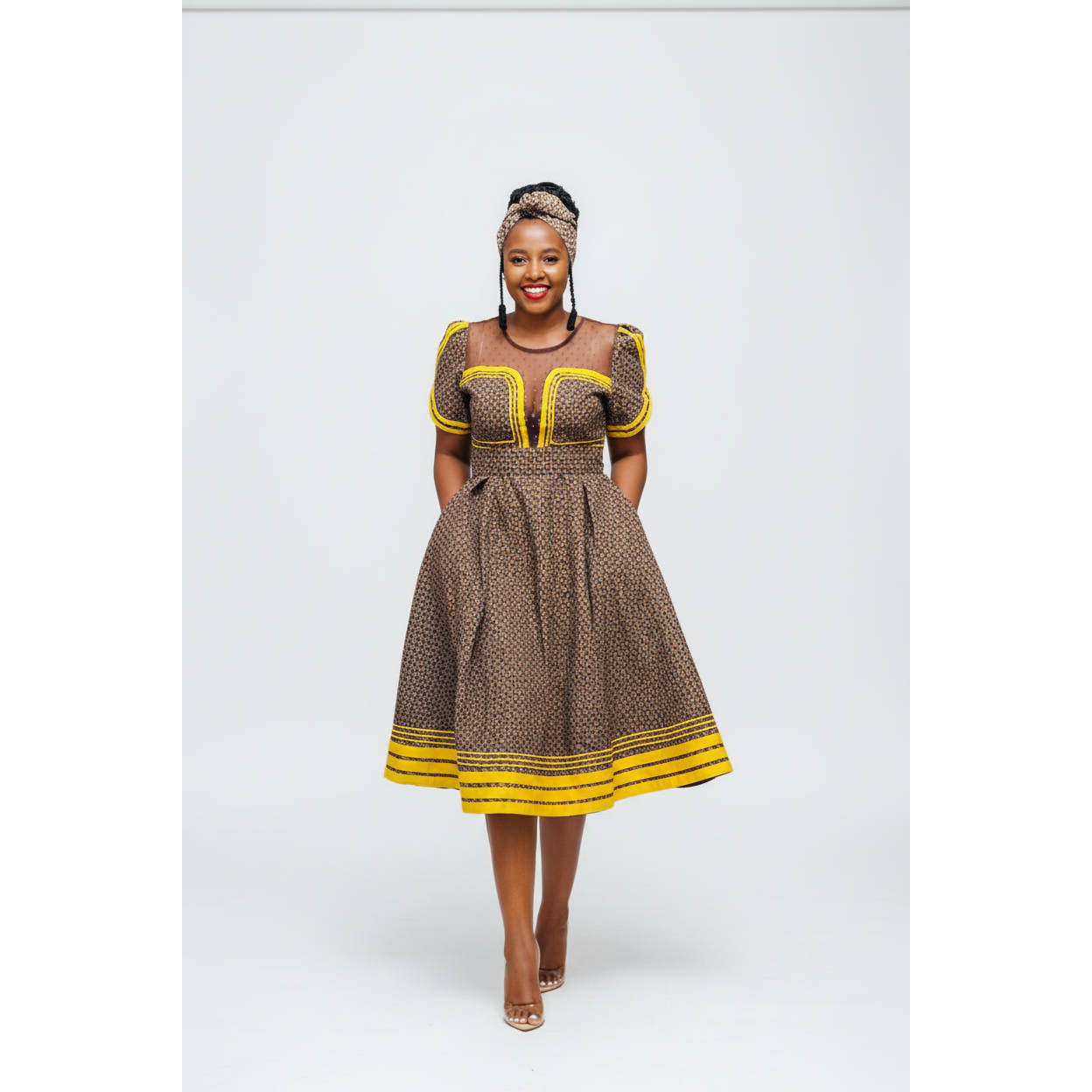 Round Neck Short Sleeve Ankara Dress