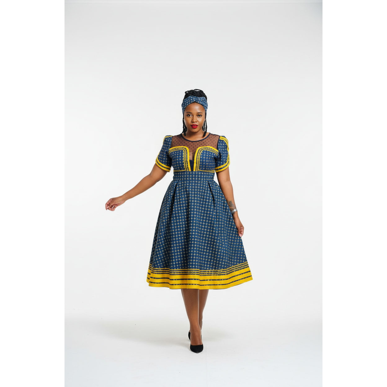 Round Neck Short Sleeve Ankara Dress