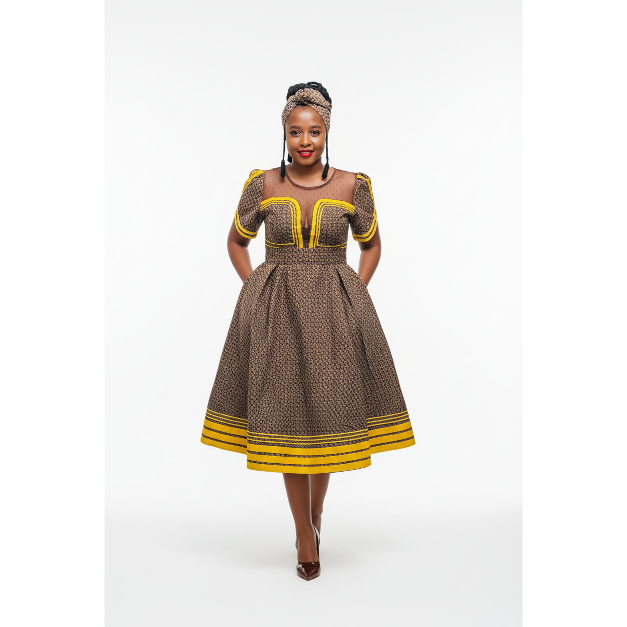 Round Neck Short Sleeve Ankara Dress