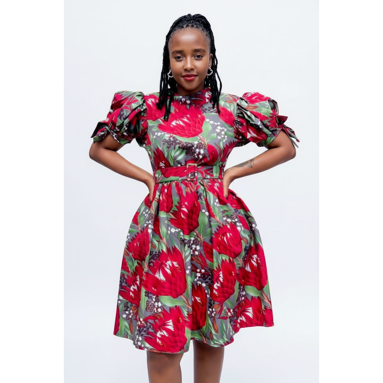 Short Sleeve Round Neck Ankara Dress