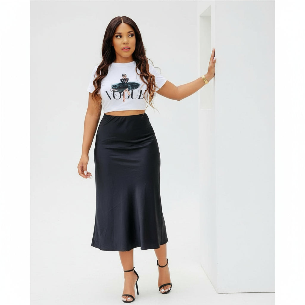 Long High Waisted Satin Silky Skirt