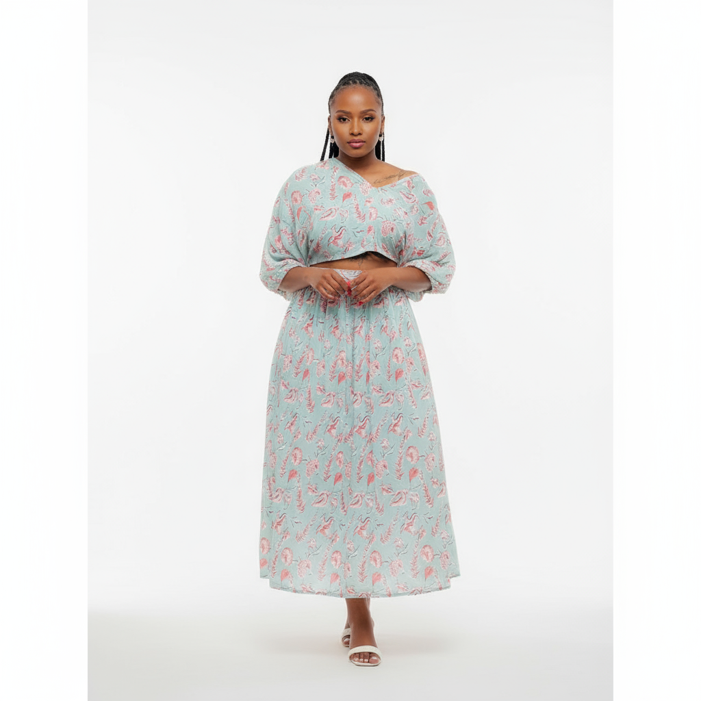 Could Shoulder Top and High Waisted Skirt Set