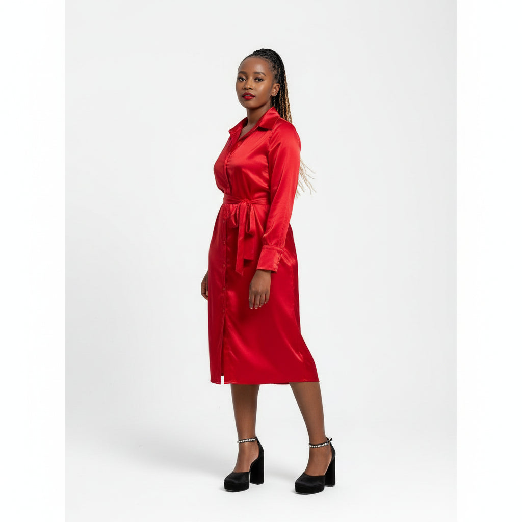 Split High Waisted Long Sleeve Dress