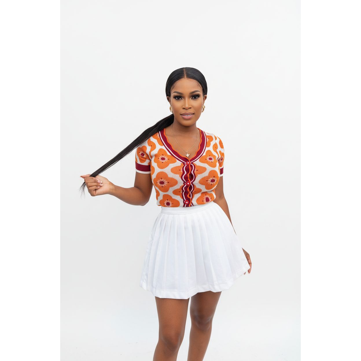 Buttoned Printed V-Neck T-Shirt