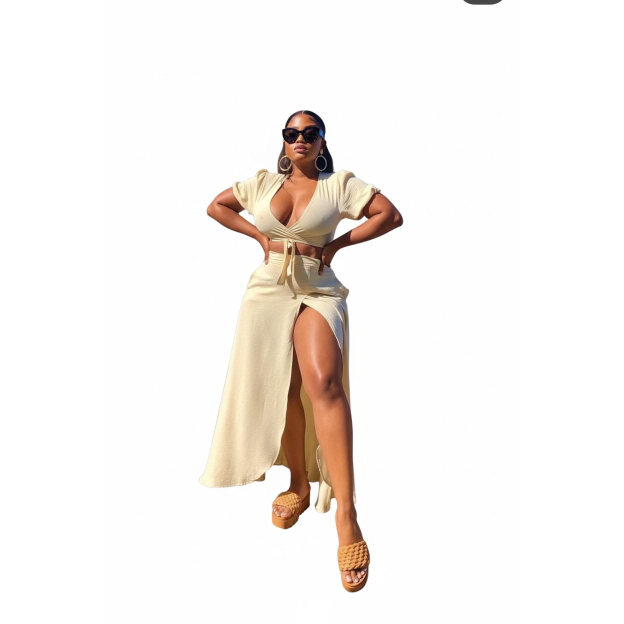 Side Slit Skirt & Knotted Tie Top Set