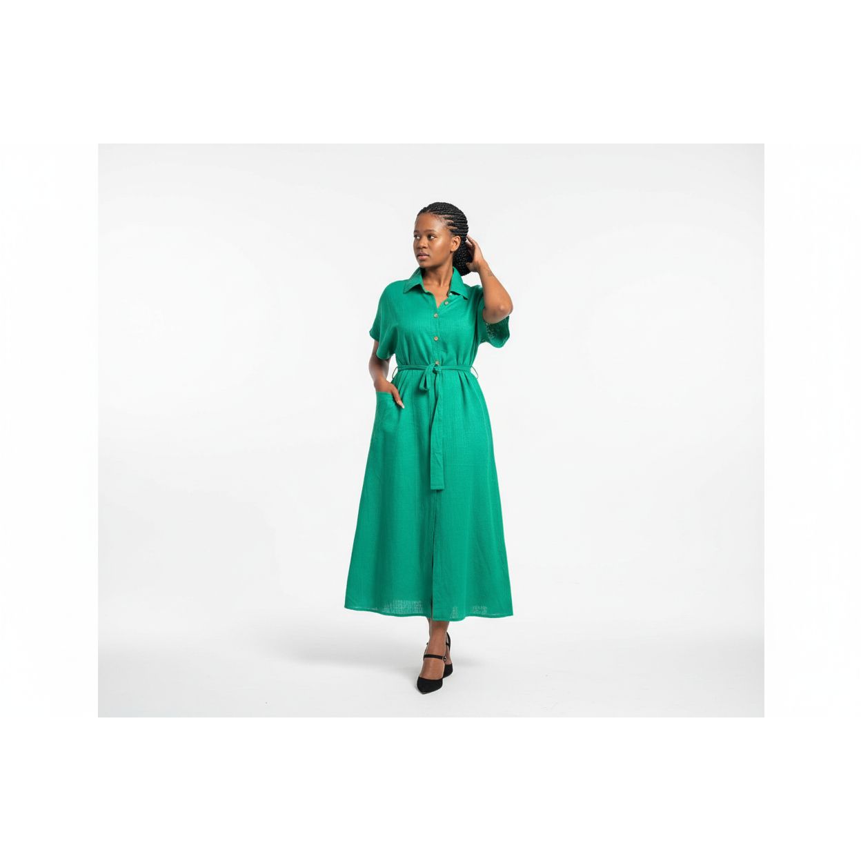Solid Colour Single Breasted Sexy Slit Mid Length Dress