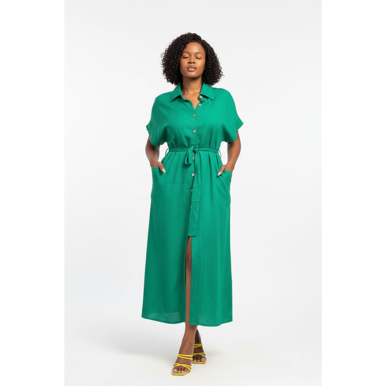Solid Colour Single Breasted Sexy Slit Mid Length Dress