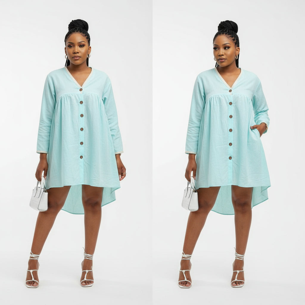 V-Neck Midi Bubble Dress