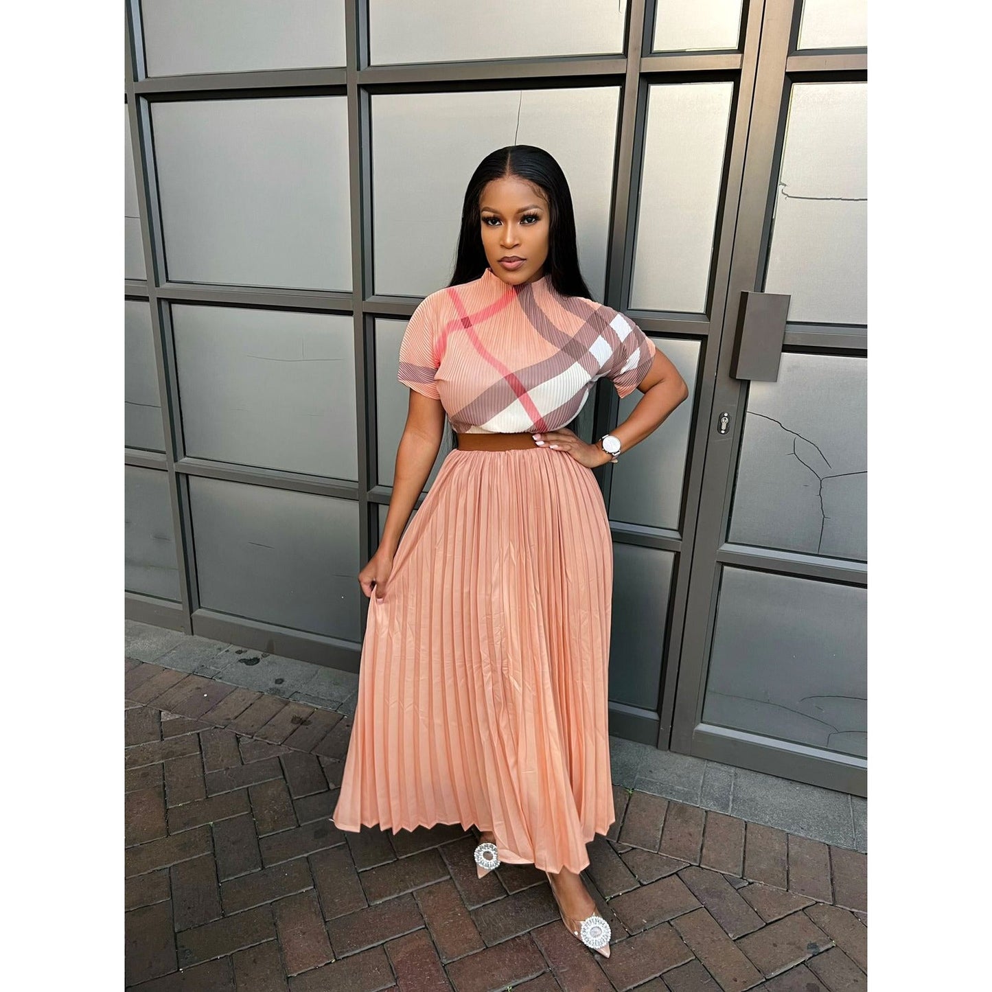 Pleated Skirt and Short Sleeve Top Set
