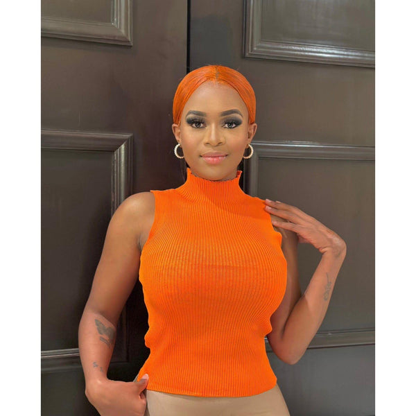 orange turtleneck sleeveless