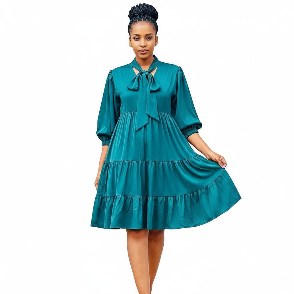 Solid Color Pleated Dress