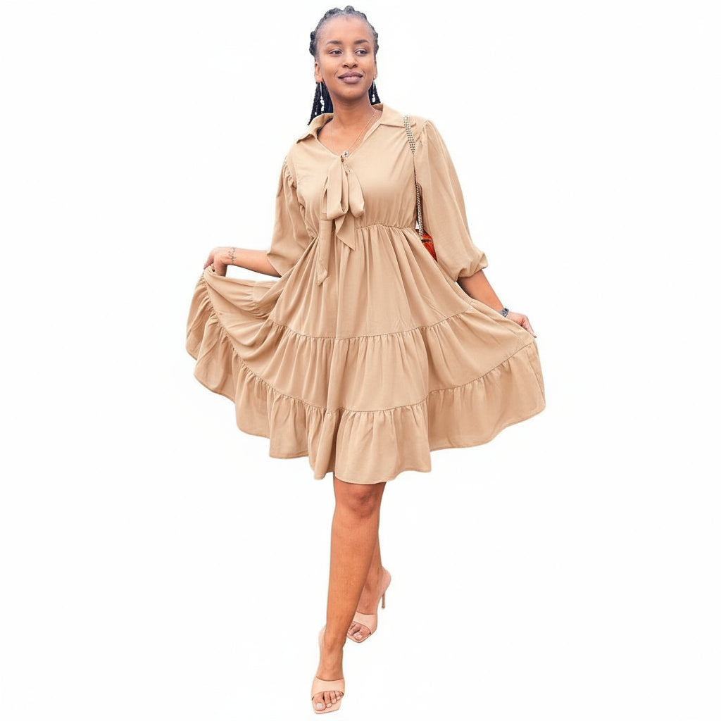 Solid Color Pleated Dress