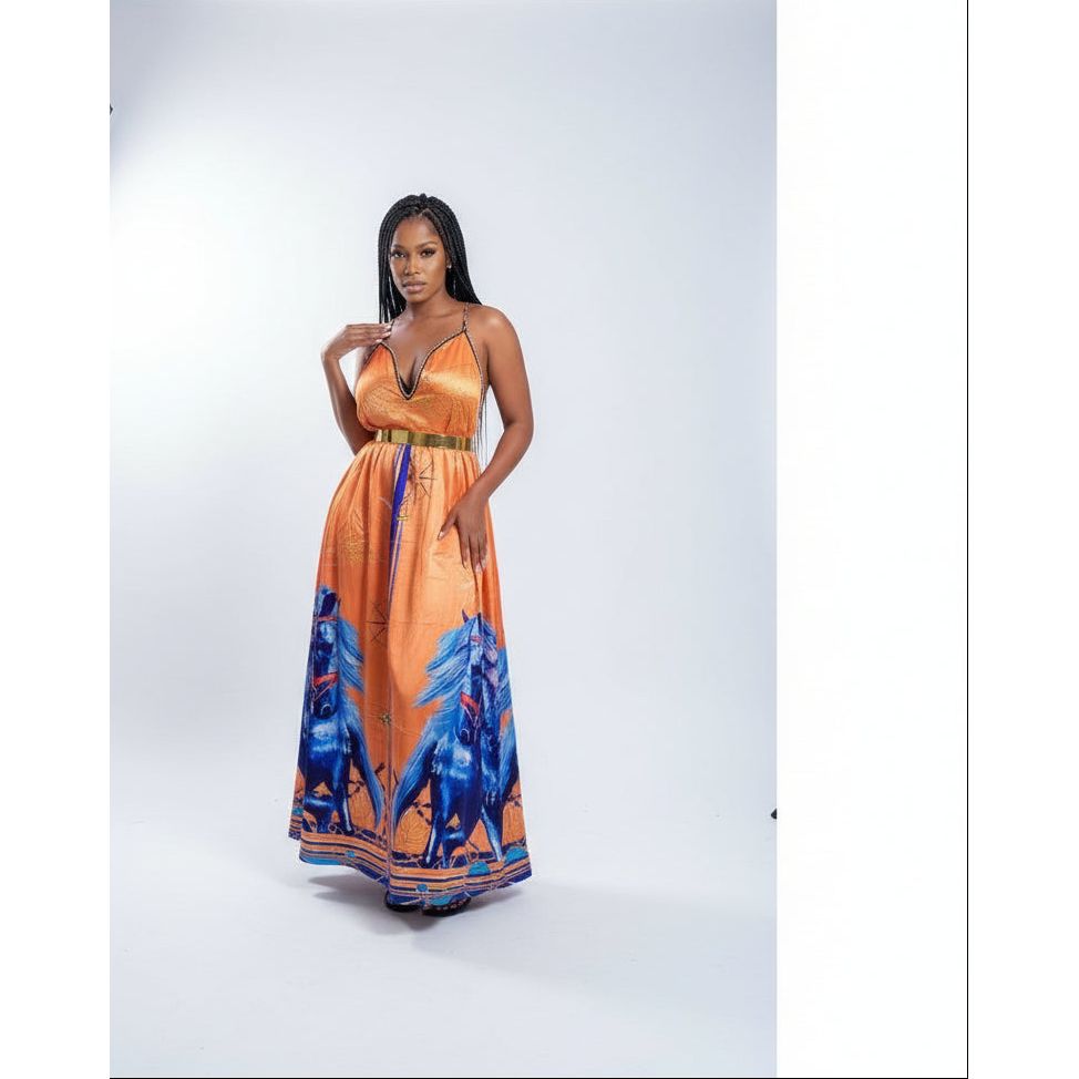 High Waisted Printed Sleeveless Maxi Dress