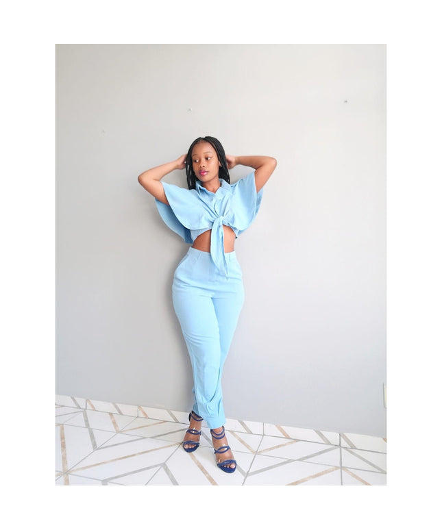 Short Sleeve Top and High Waisted Pant Set