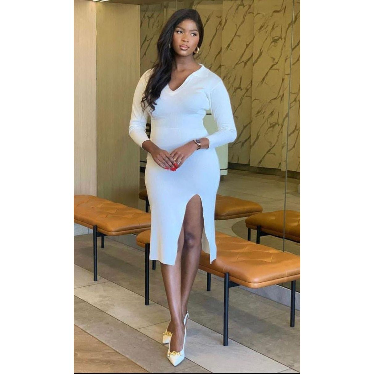 V-Neck Long Sleeve Dress