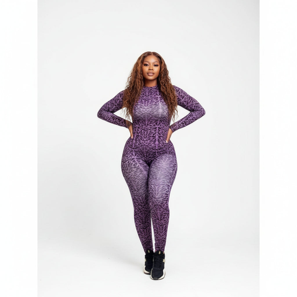 Print Zipper Bodyglove Jumpsuit 