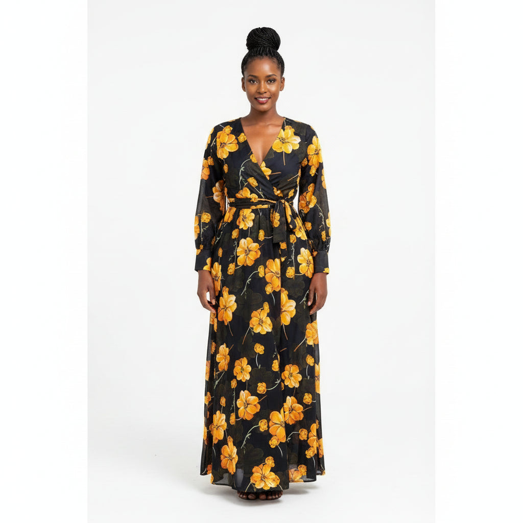 Floral V-Neck Flower Printed Dress