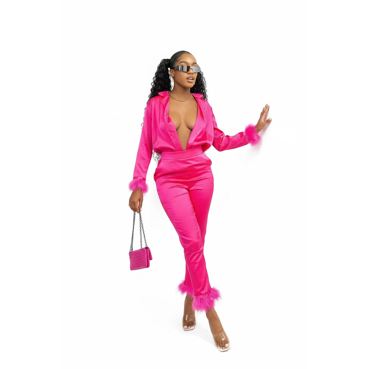 Ladies Feather Fringe Two-piece Loungewear