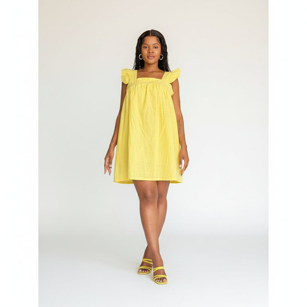 Butterfly Sleeve Square Neck Mini Dress