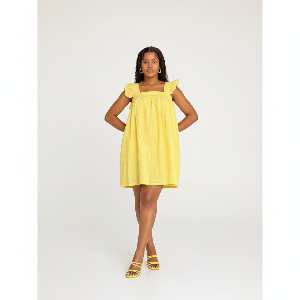 Butterfly Sleeve Square Neck Mini Dress