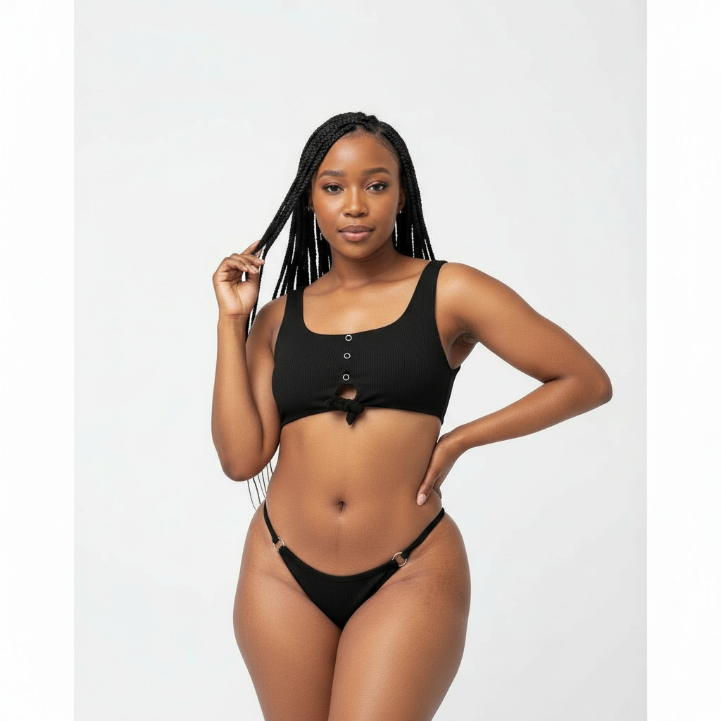 button tie bikini set