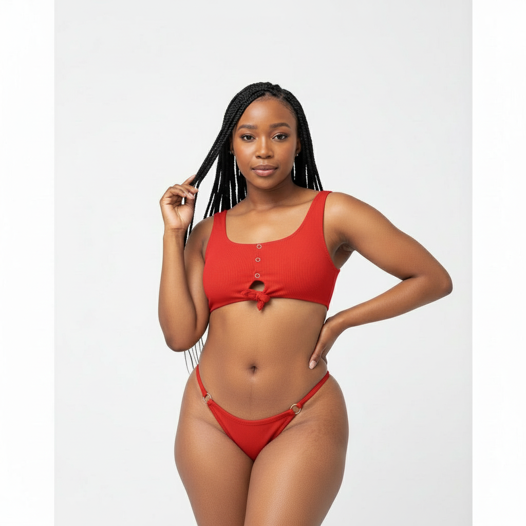 button tie bikini set