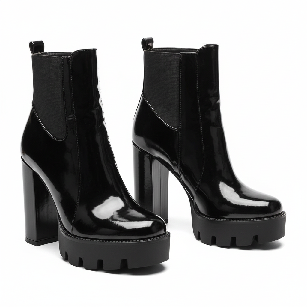 Glossy Thick Heel Boots