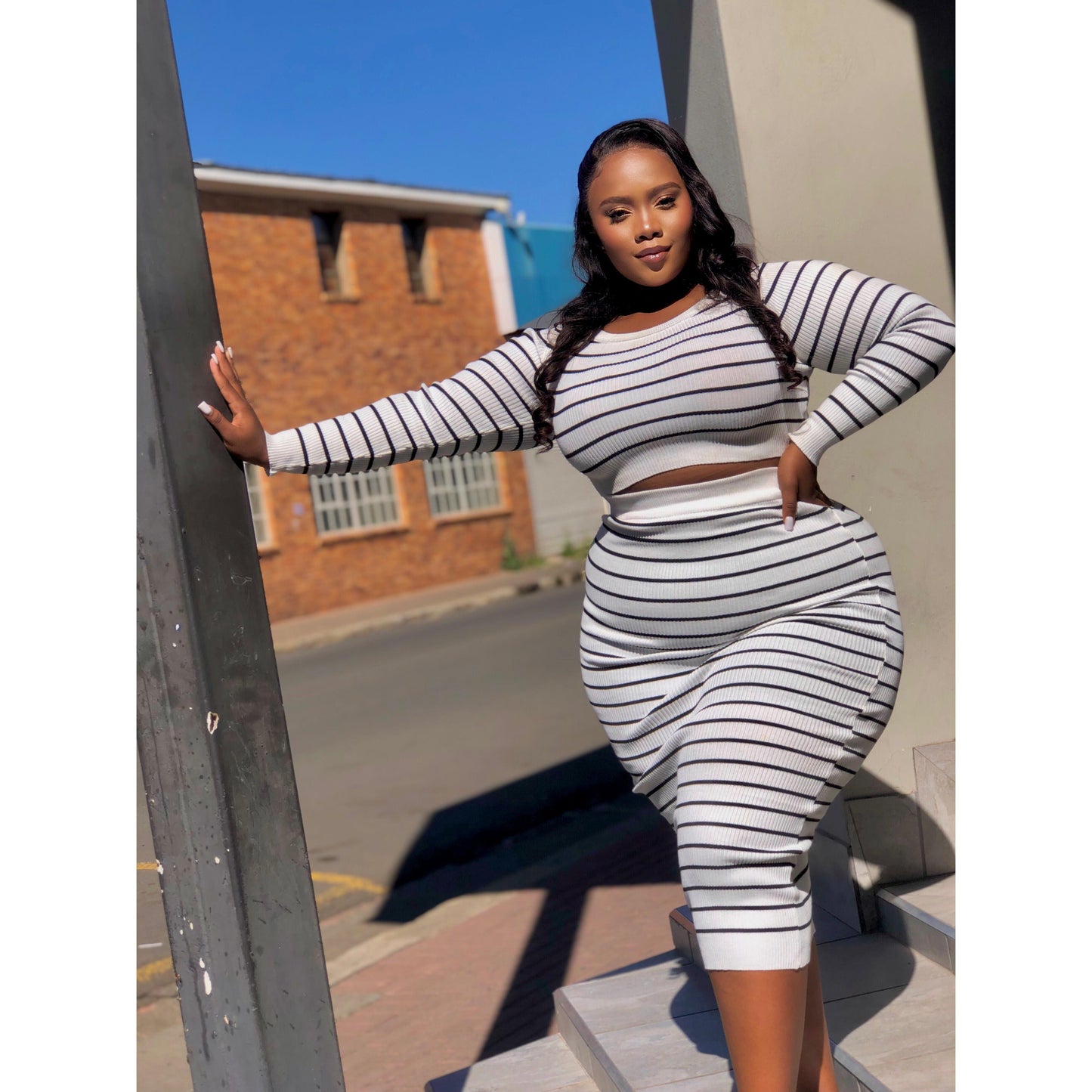 Striped Crop Top and Skirt Set