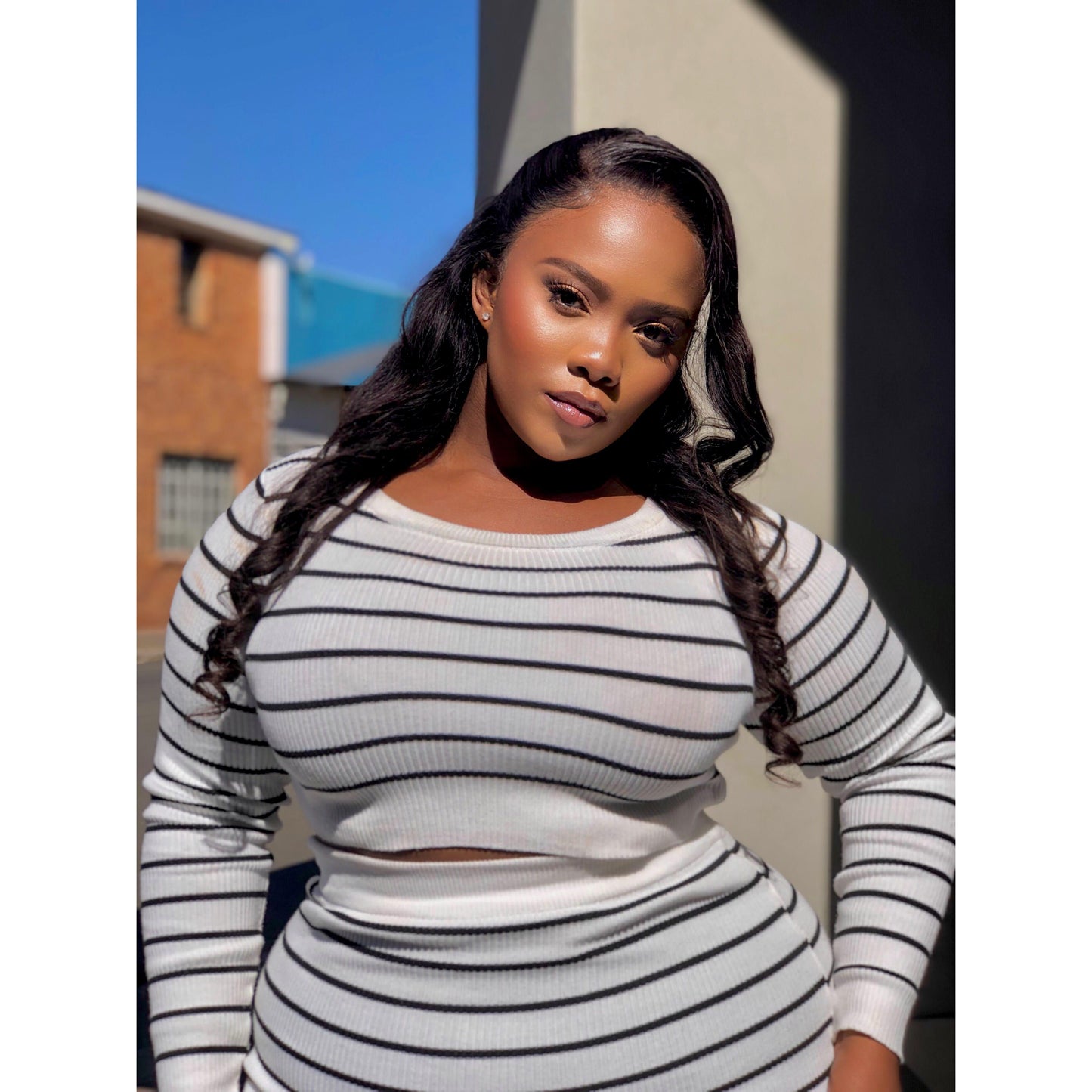 Striped Crop Top and Skirt Set