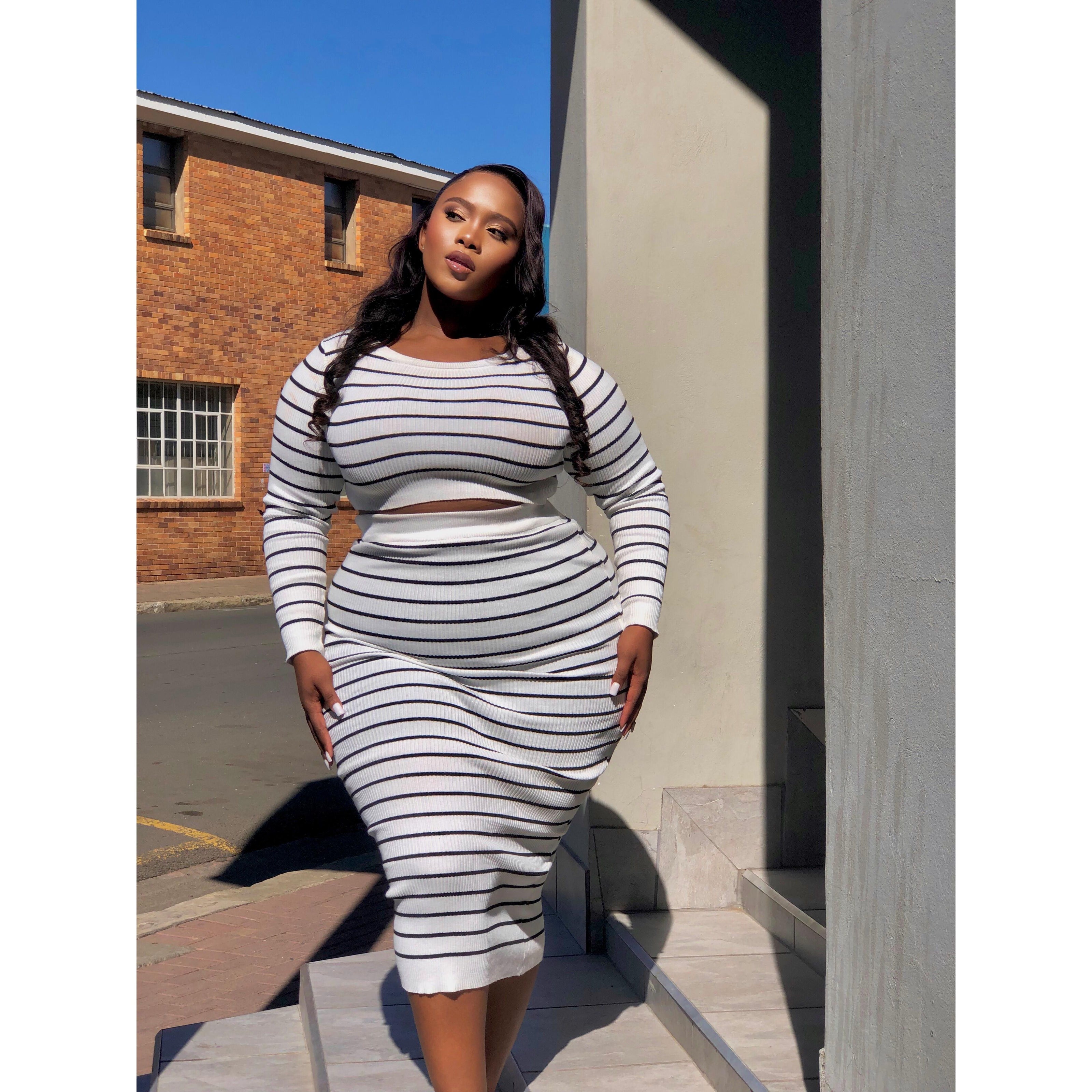 Striped Crop Top and Skirt Set